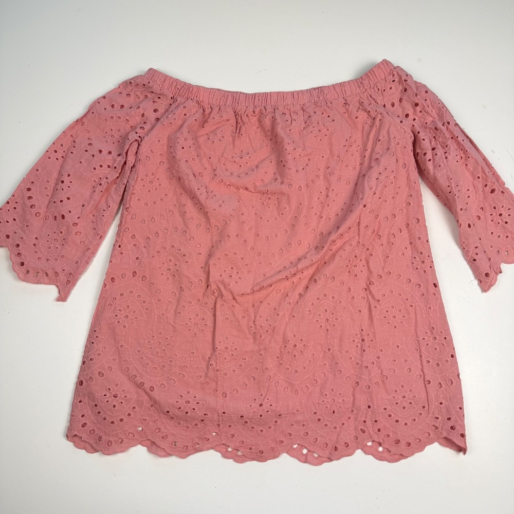 Womens Dressy Datenight Pink Eyelet Off The Shoulder Scalloped Top Medium Preppy